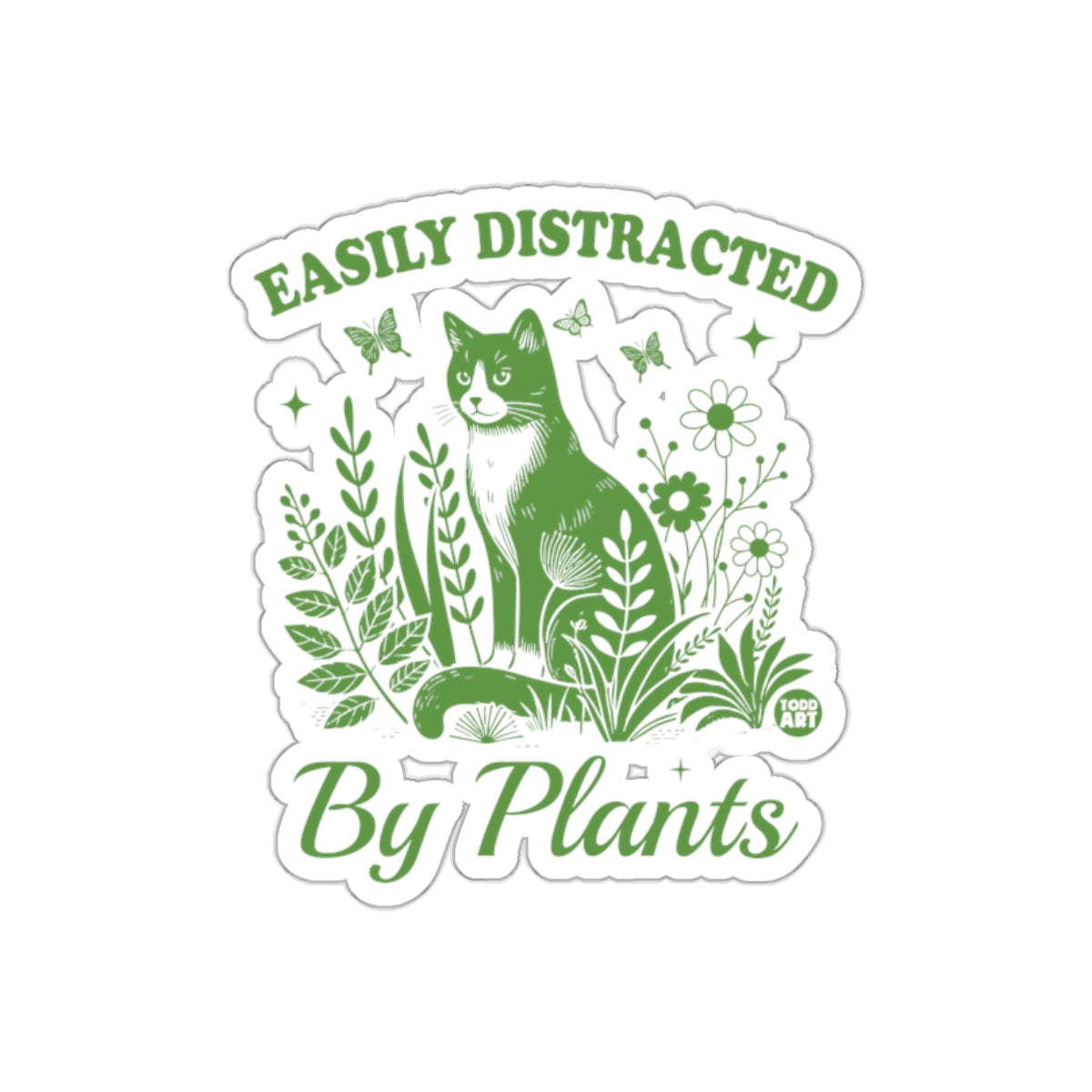 Easily Distracted By Plants Green Cat Design Stickers