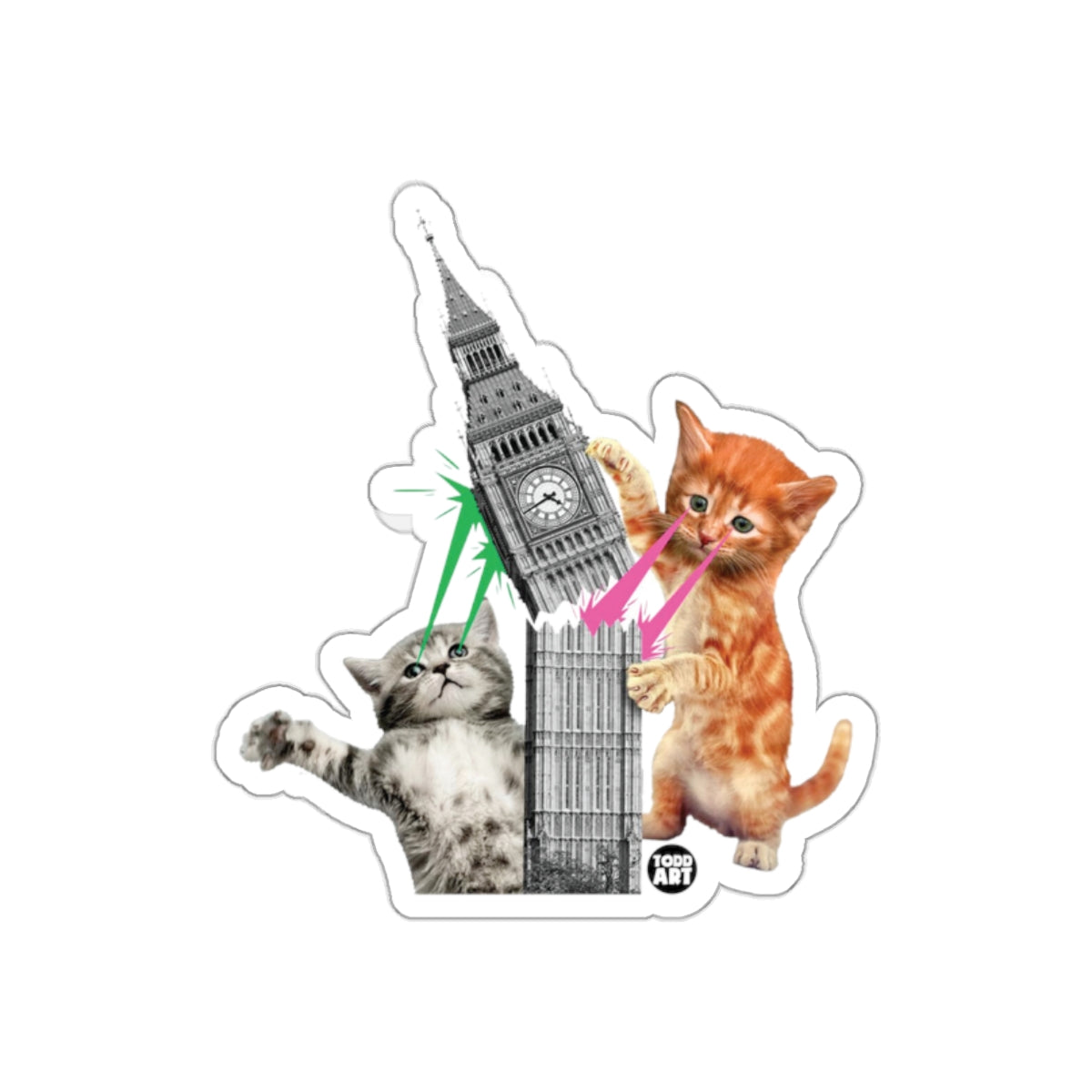 Cats Destroying Big Ben Laser Eyes Todd Art Design Stickers