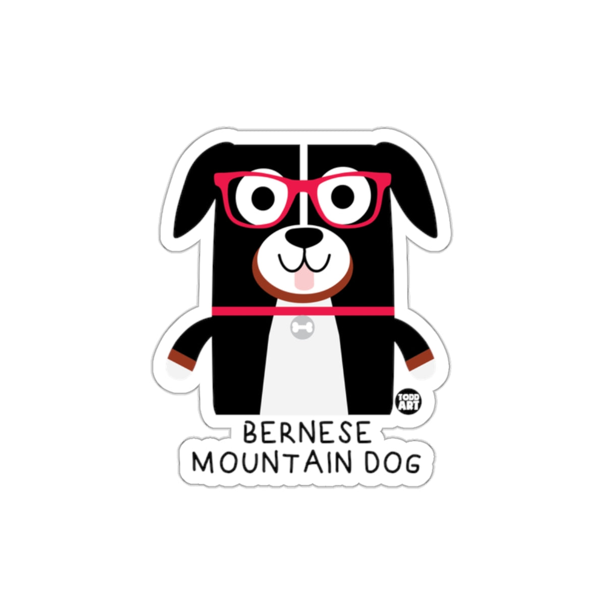 Cartoon Bernese Mountain Dog Wearing Glasses Sticker