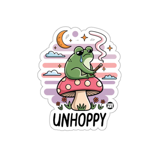 Unhoppy Frog on Mushroom Sticker with Pastel Sunset Scene