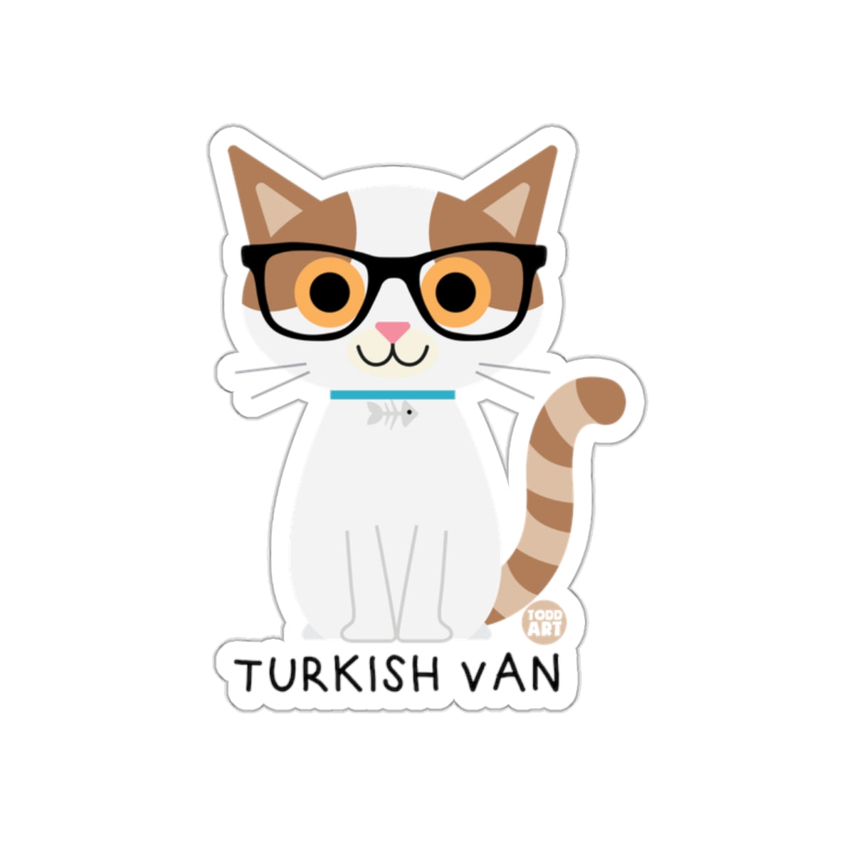 Cute Turkish Van Cat Cartoon Design Sticker