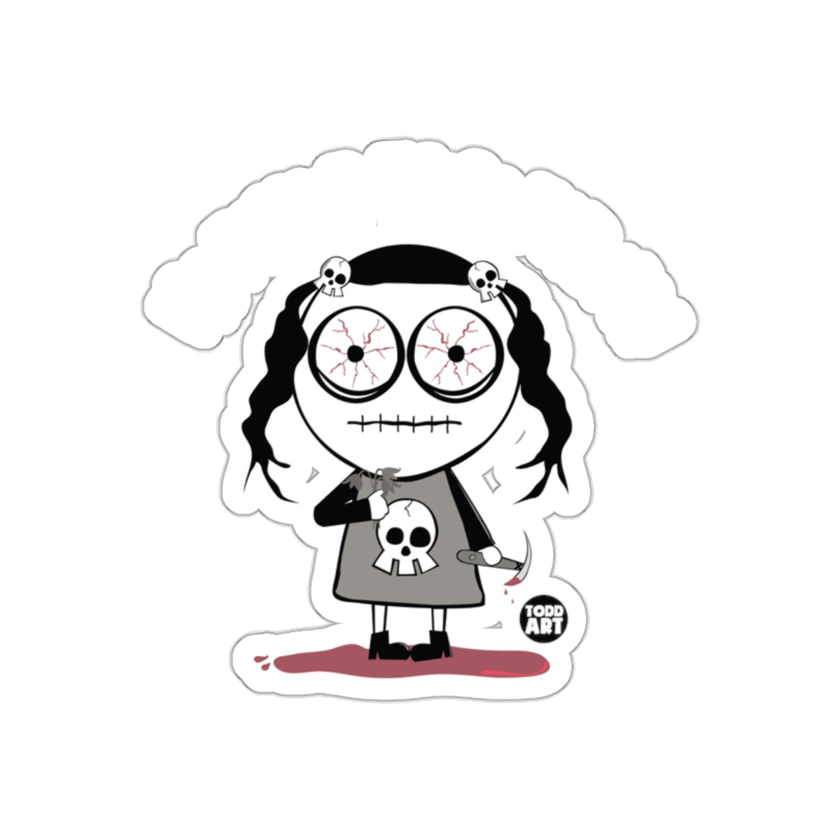 Creepy Doll with Knives and Skulls Sticker Design