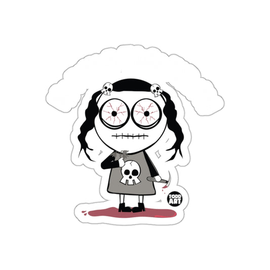 Creepy Doll with Knives and Skulls Sticker Design