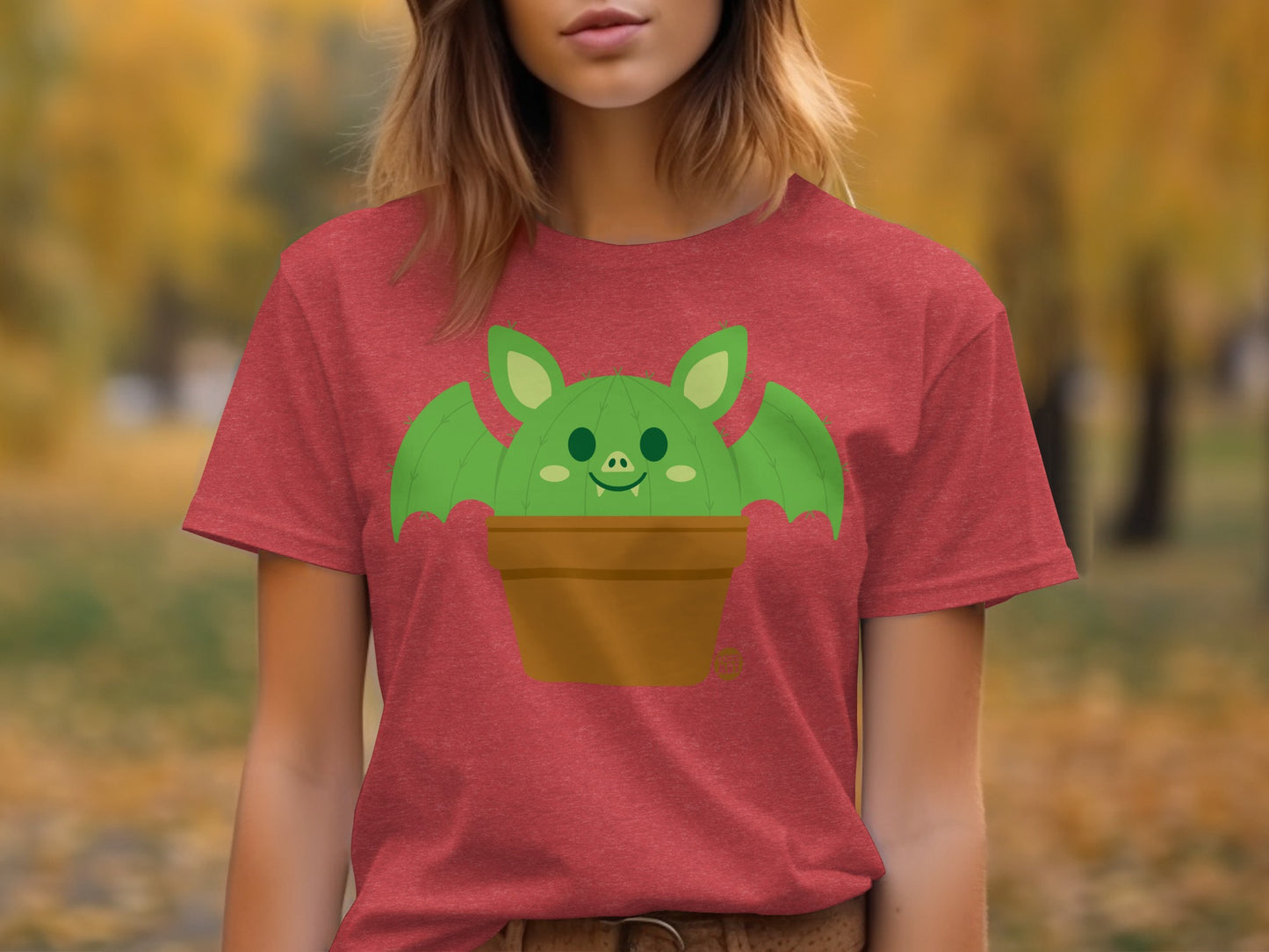 Cute Green Bat in a Flower Pot Graphic T-Shirt