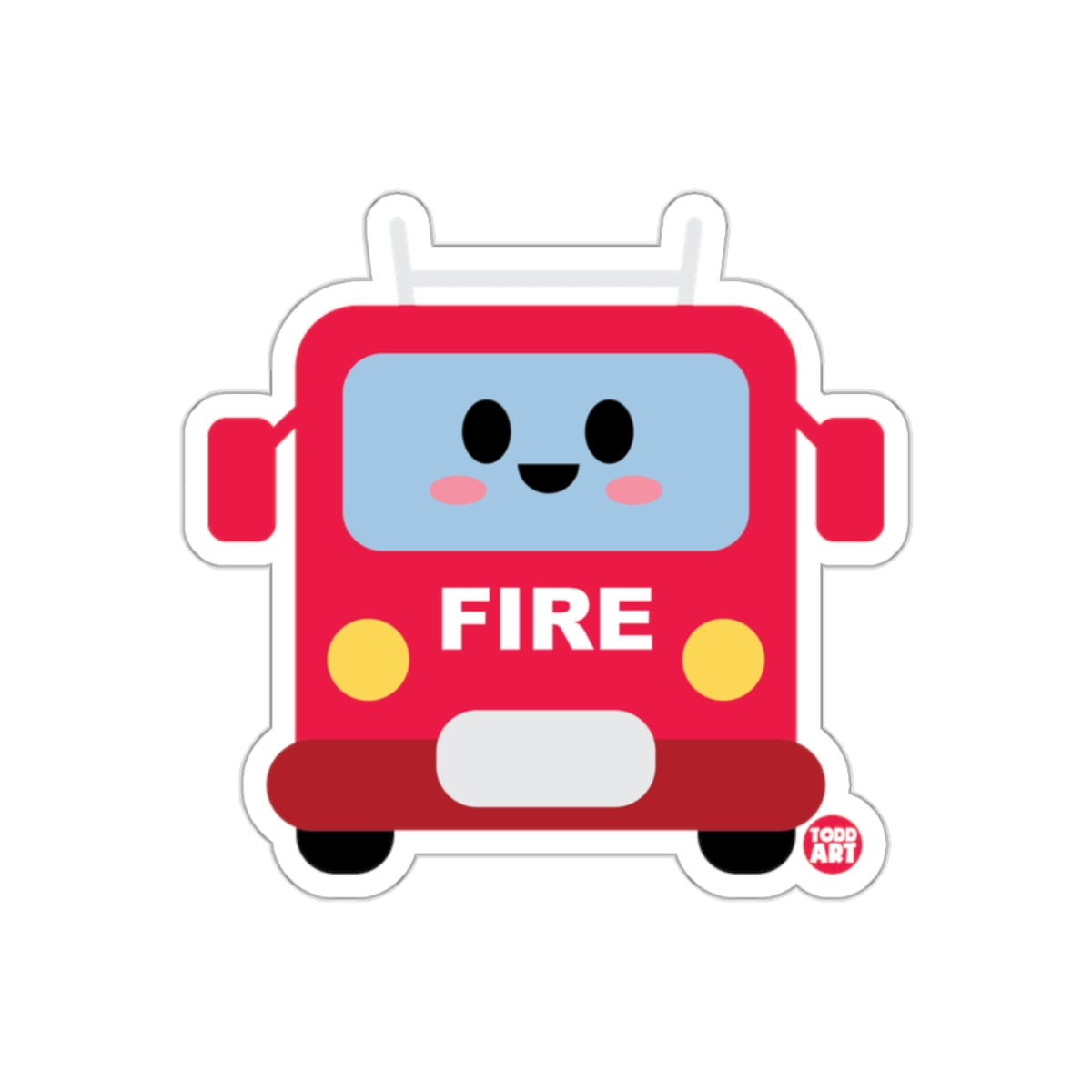 Cute Smiling Fire Truck with Fire Text Sticker