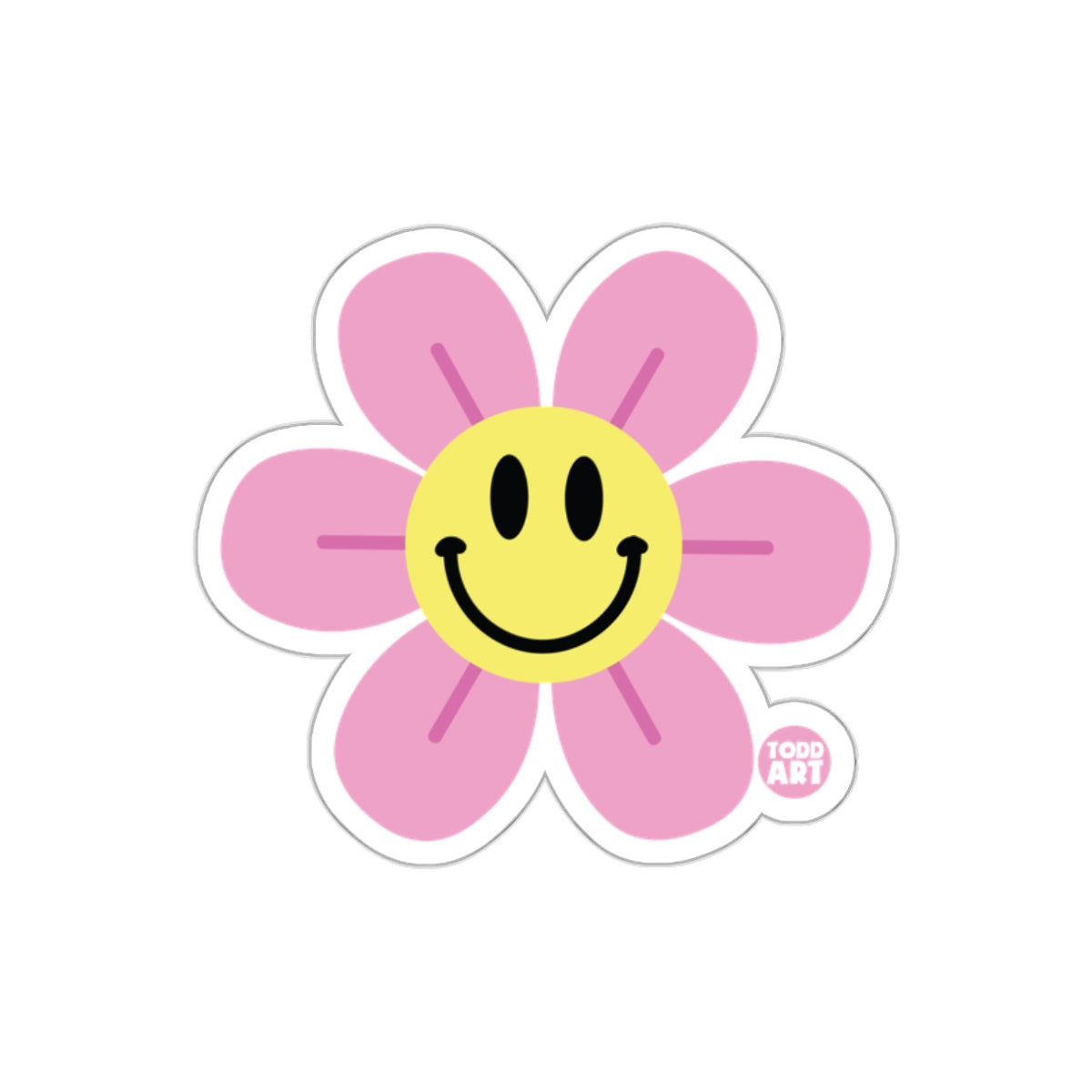 Retro Style Pink Floral Smiley Face for Good Vibes Stickers