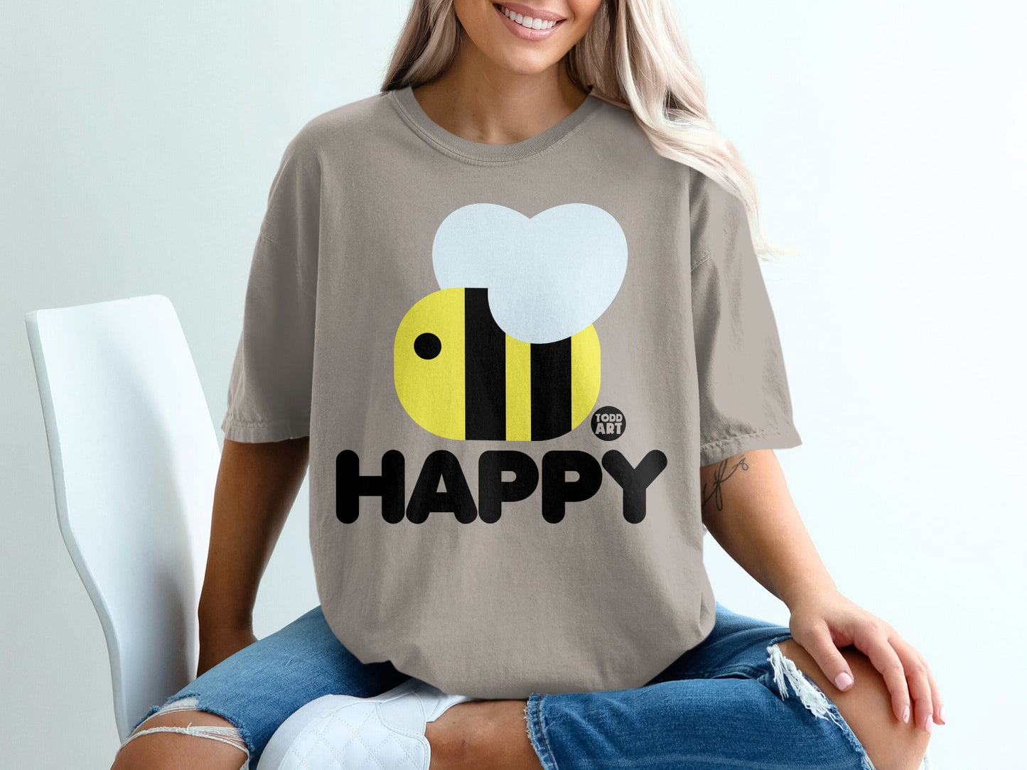 Bee Happy Graphic Design Todd Art Tee Shirt