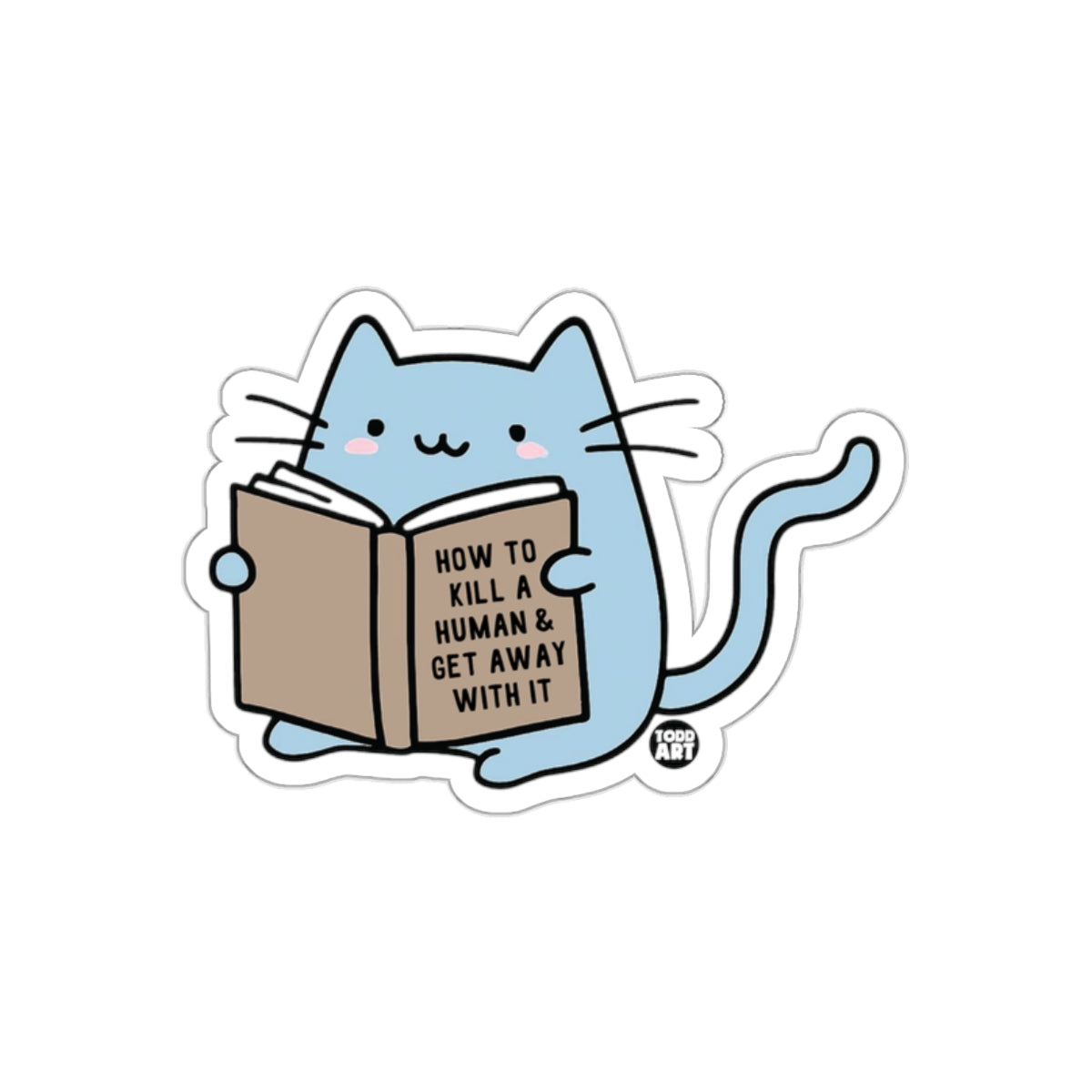 Cute Blue Cat Reading Funny Book Sticker