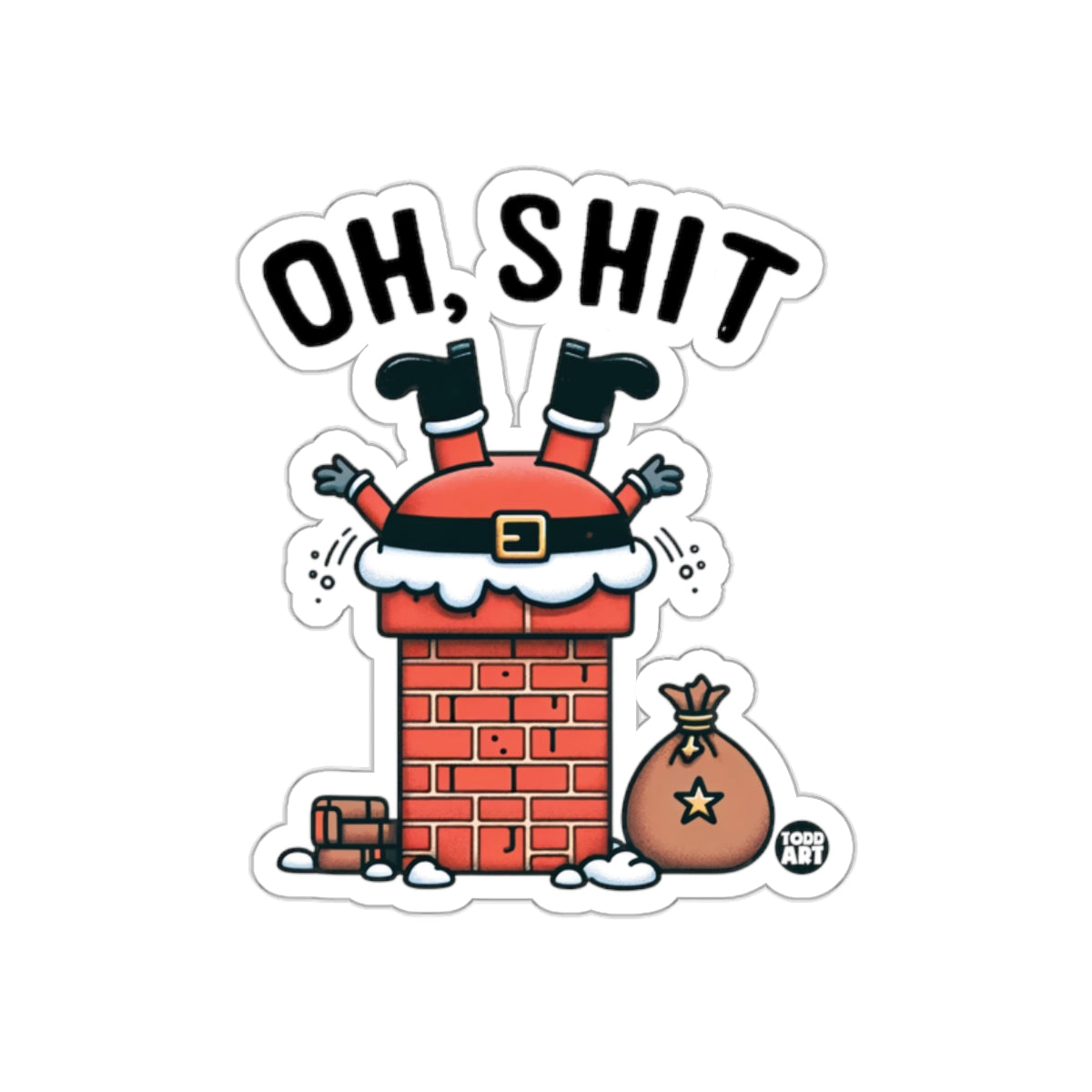 OH SHIT Santa Stuck in Chimney Christmas Sticker