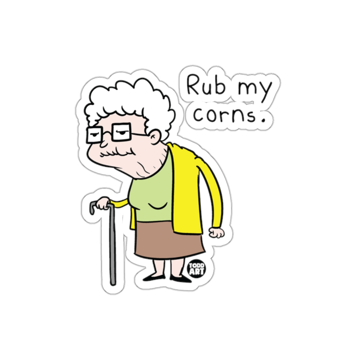 Rub My Corns Elderly Woman with Cane Sticker