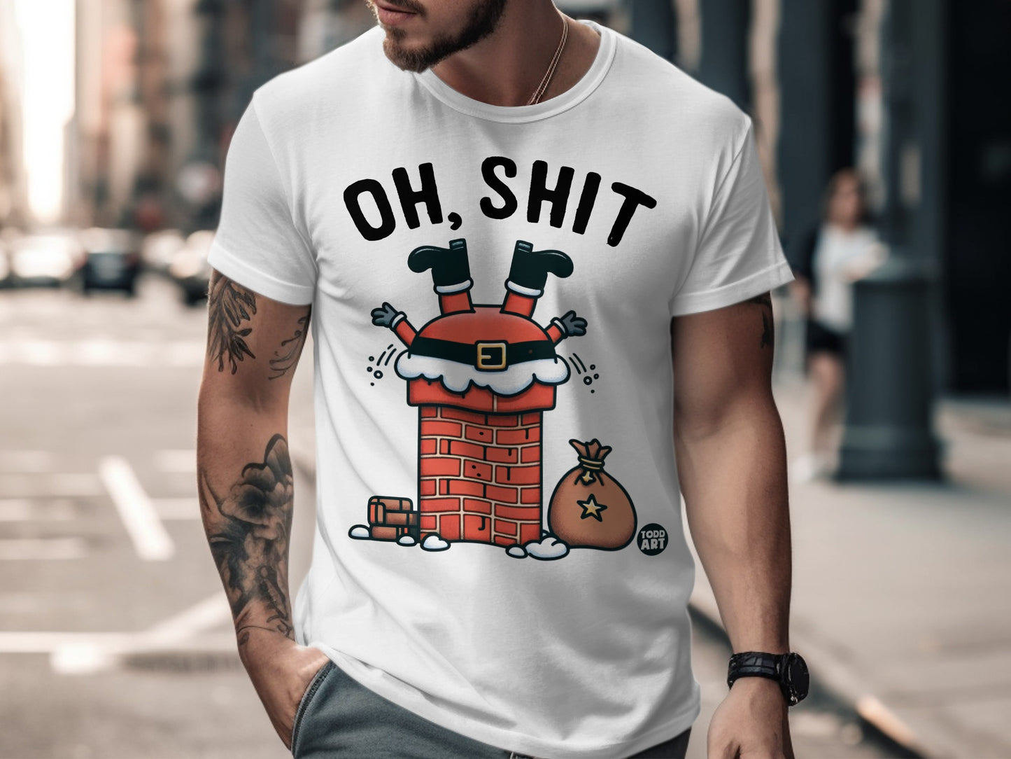 Funny Oh Shit Santa Claus Stuck in Chimney Shirt
