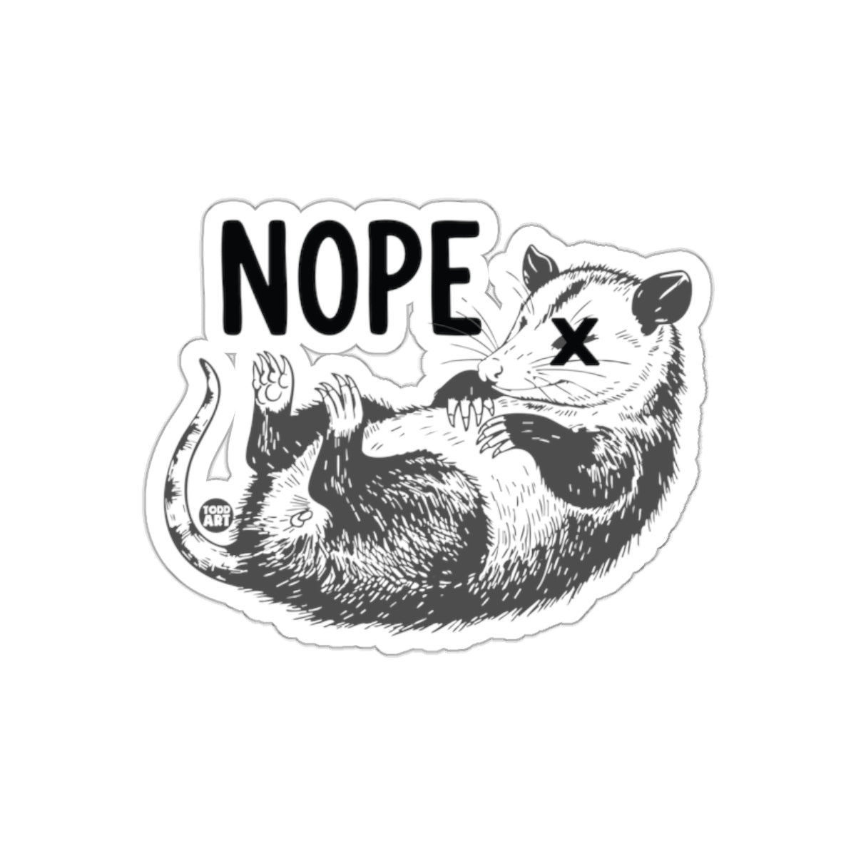 Nope Opossum with X Eyes and Text Graphic Stickers