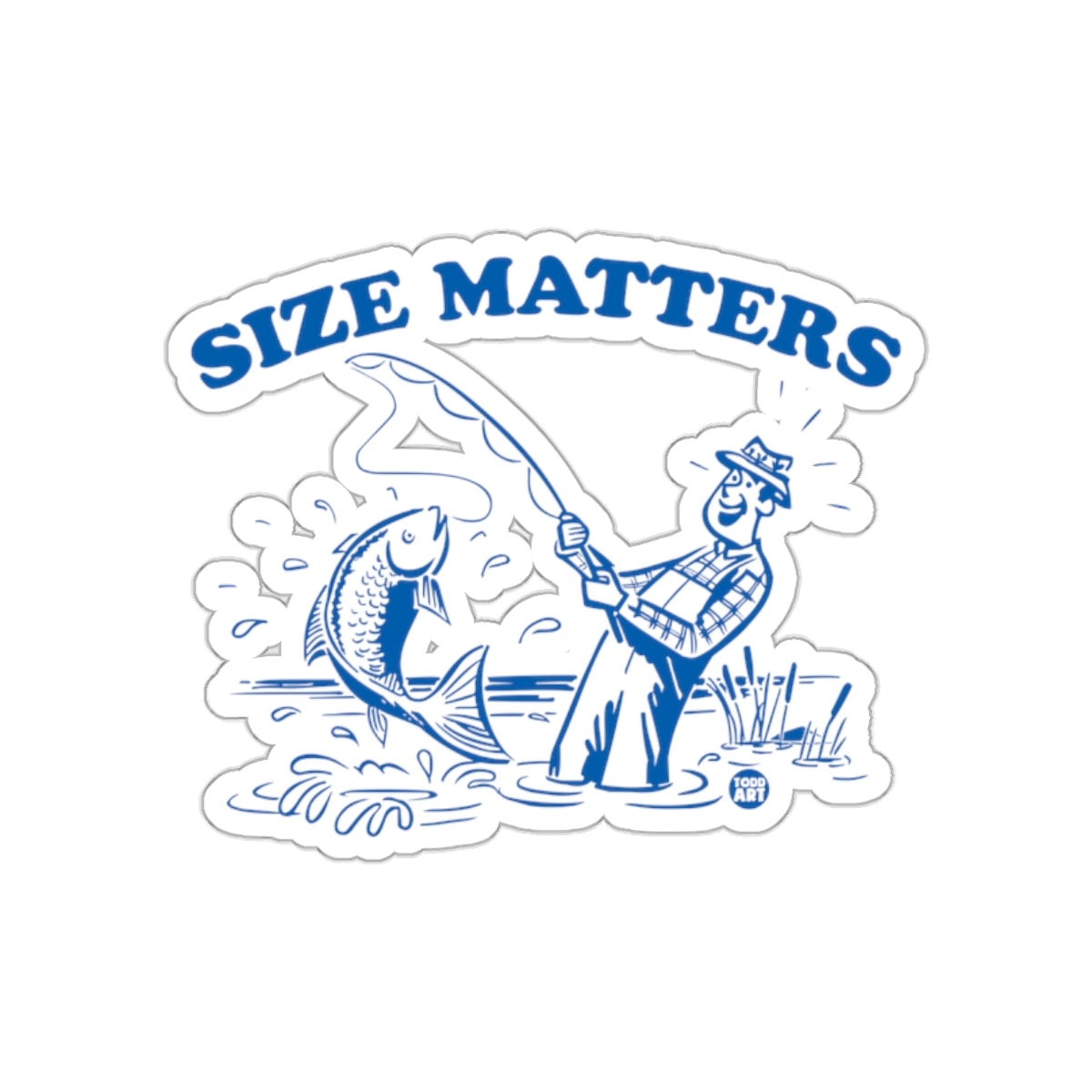 Fishing Fun Size Matters Man and Fish in Blue Stickers