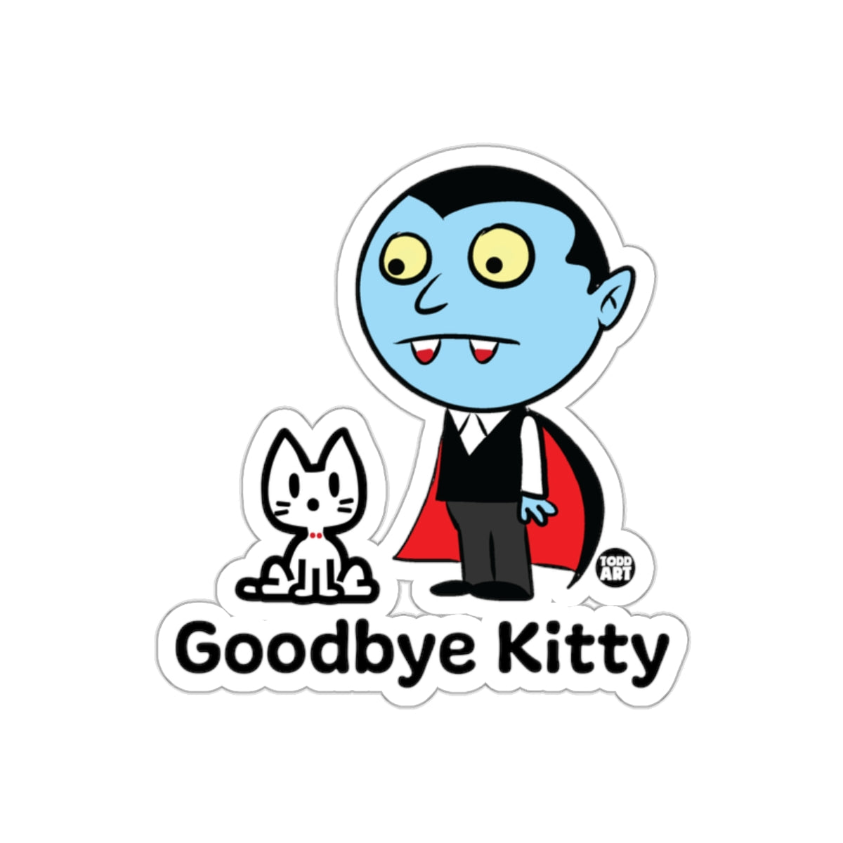 Goodbye Kitty Vampire and Cat Cartoon Sticker