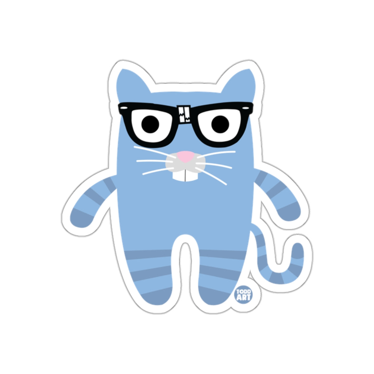 Cute Blue Cat with Glasses Sticker for Kids and Adults