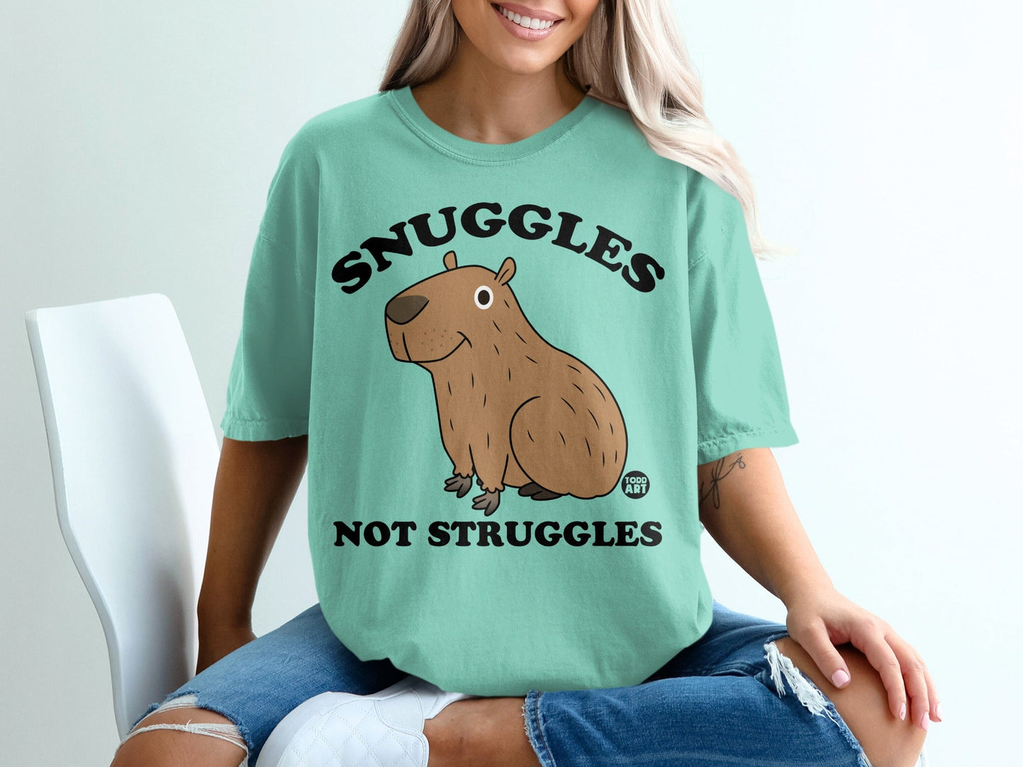 Snuggles Not Struggles Cute Capybara Graphic T-Shirt