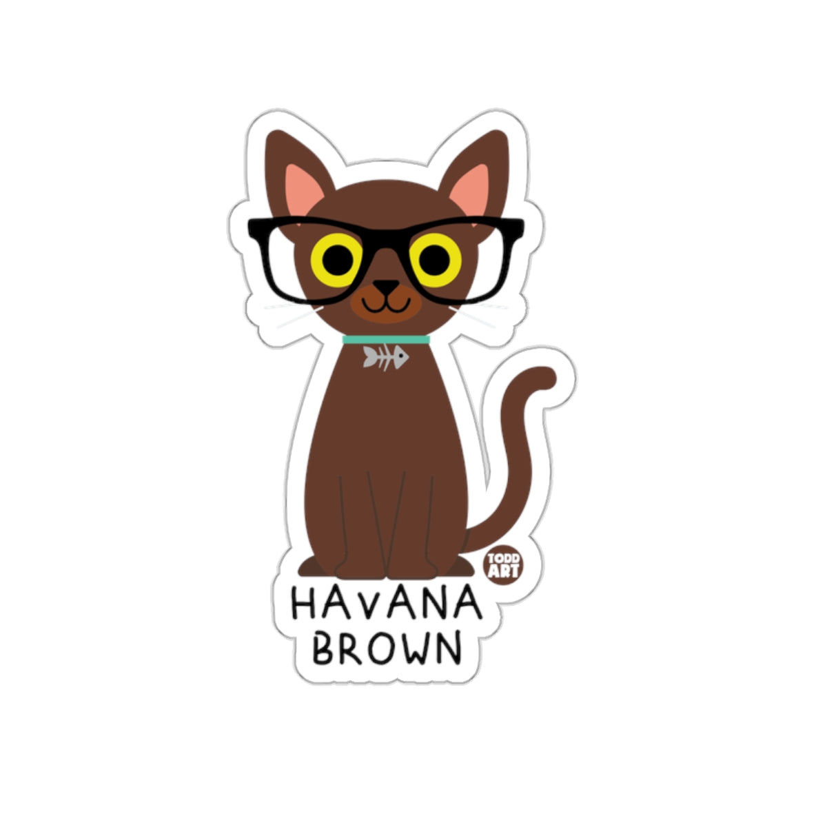 Cute Havana Brown Cat with Glasses Sticker Art Decor
