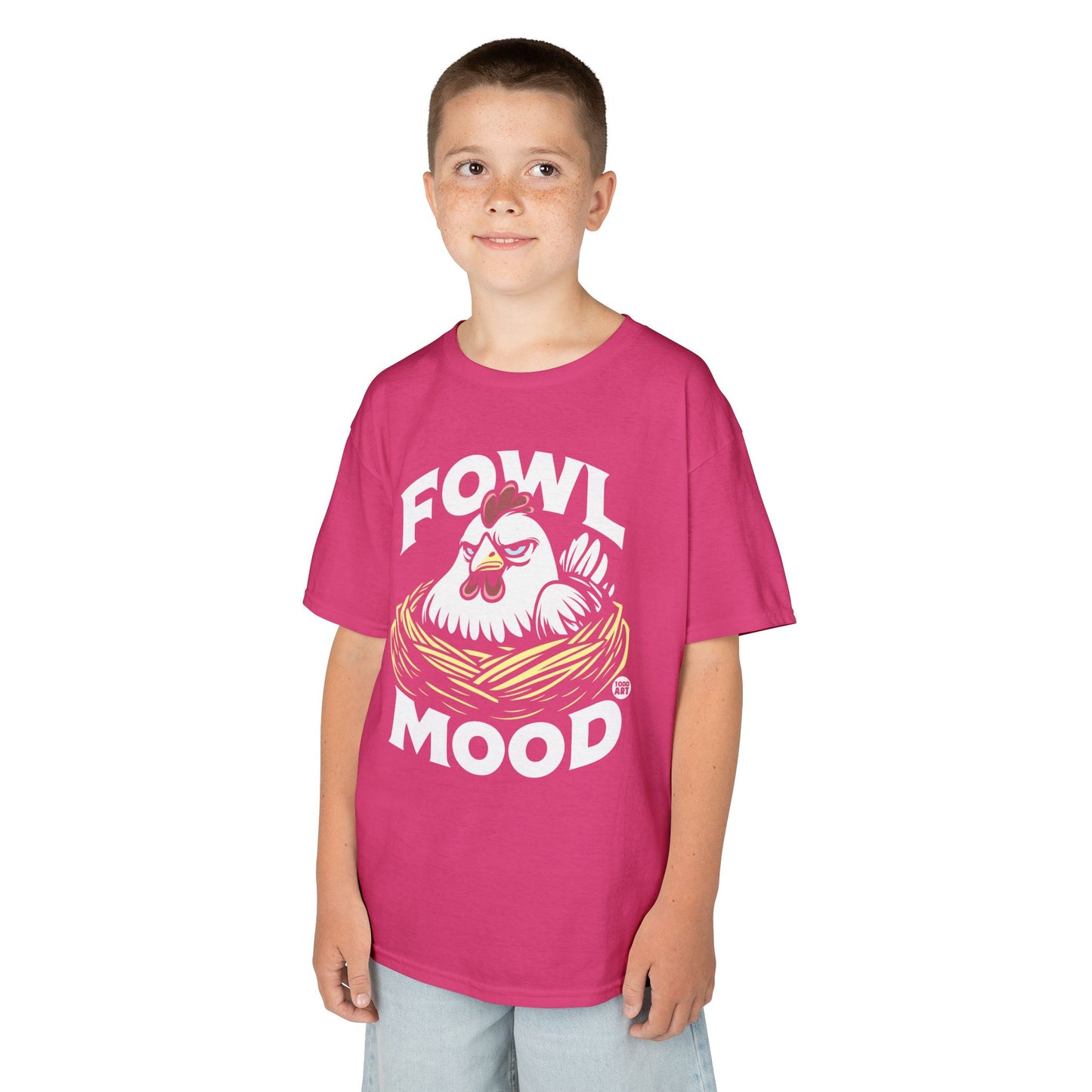 Kids T-Shirt — "Fowl Mood" Grumpy Chicken Graphic Tee