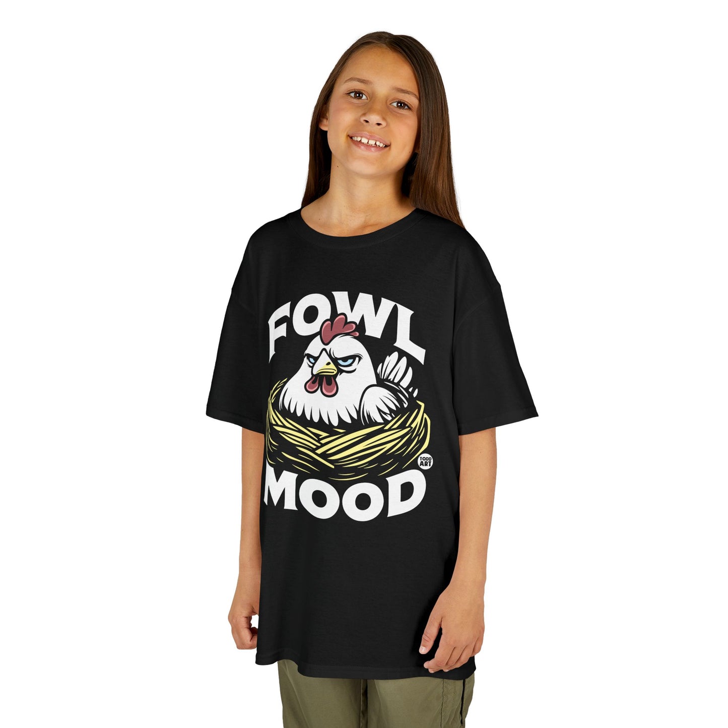 Kids T-Shirt — "Fowl Mood" Grumpy Chicken Graphic Tee