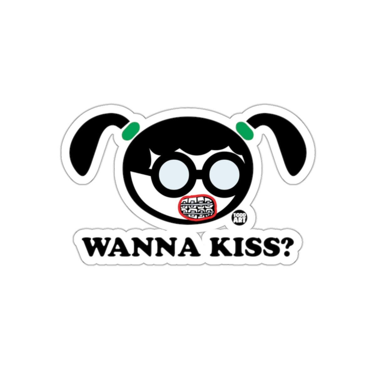 Wanna Kiss Character with Glasses and Braces Sticker