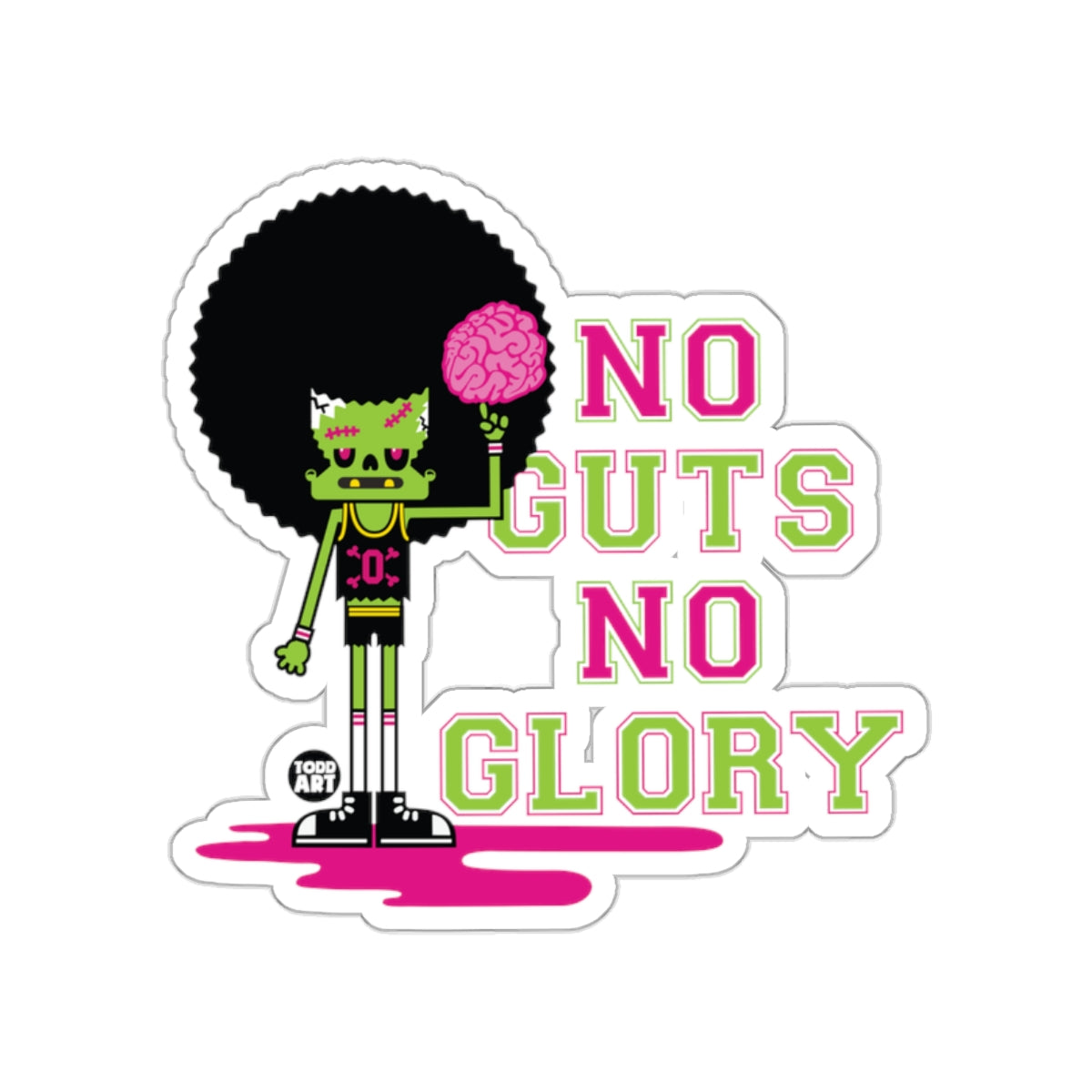 No Guts No Glory Zombie With Afro Art Sticker