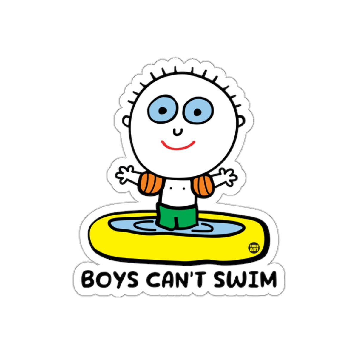 Boys Can't Swim Cute Cartoon Character Sticker