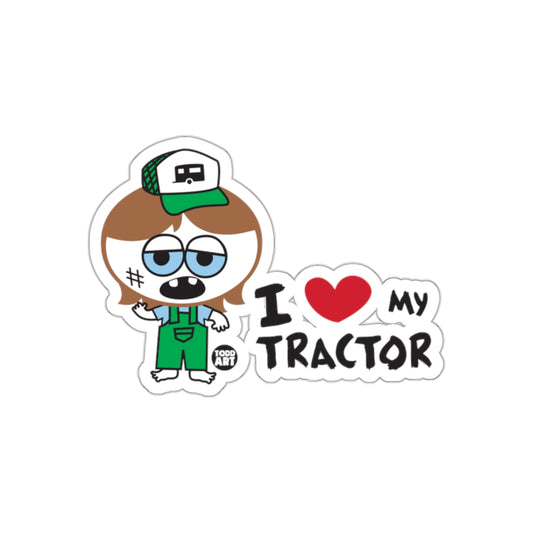 I Love My Tractor Cartoon Character Sticker