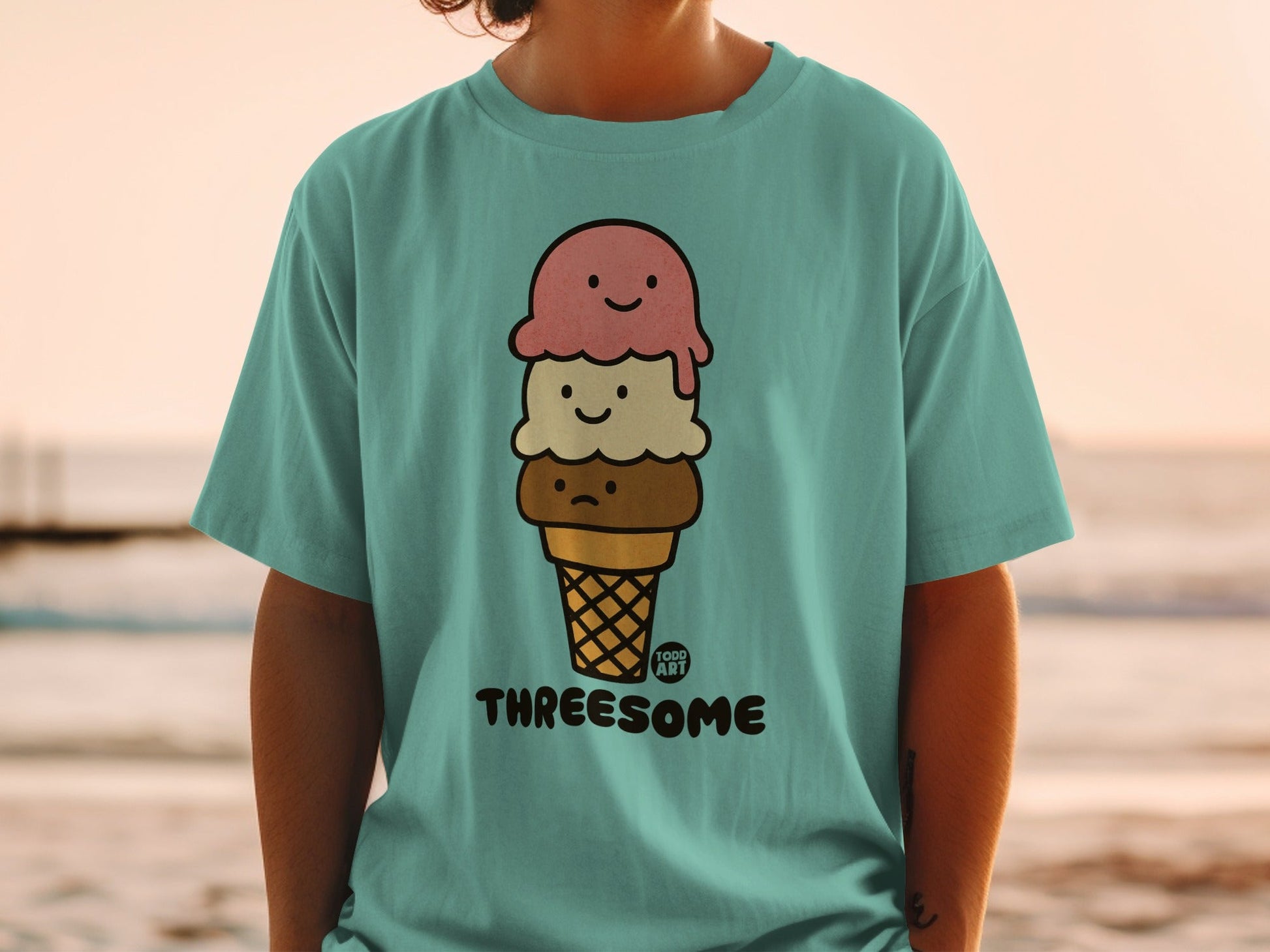 Threesome Ice Cream Cone Cartoon Graphic Design Shirt