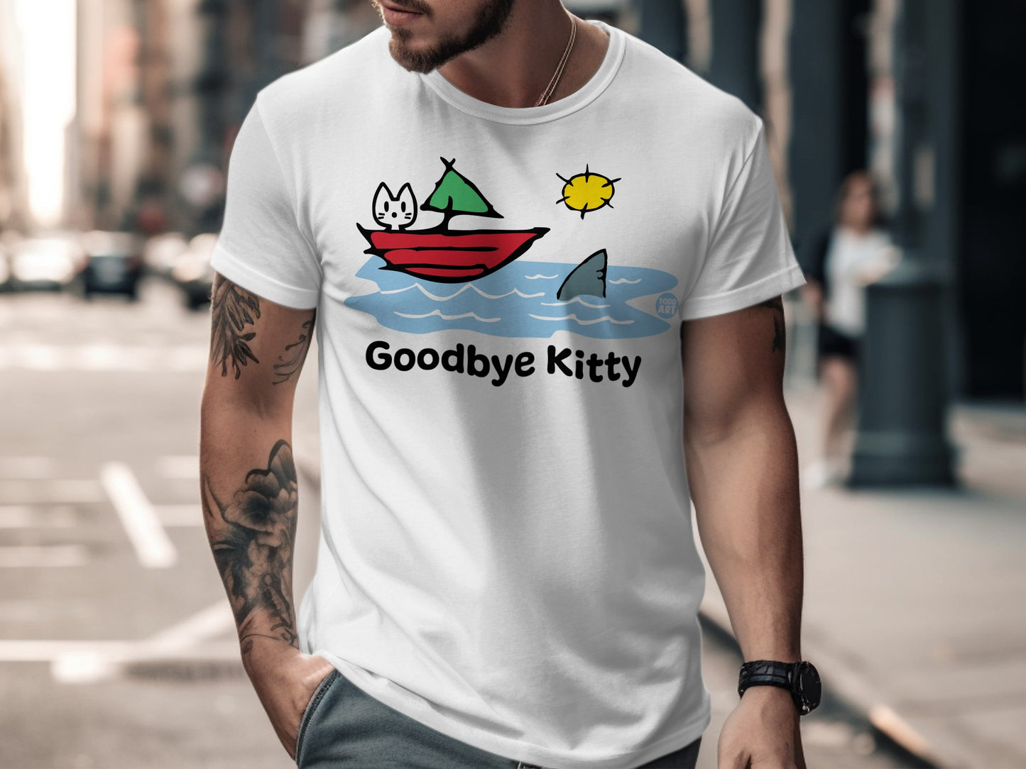 Goodbye Kitty Shark Cartoon Men's T-shirt