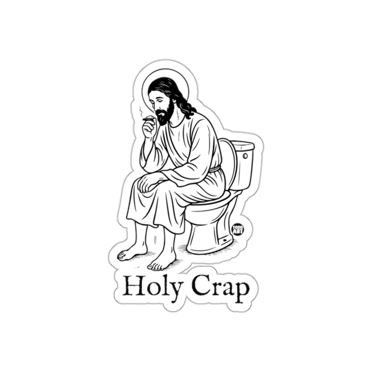Holy Crap Sticker Jesus on Toilet Funny Hilarious Design