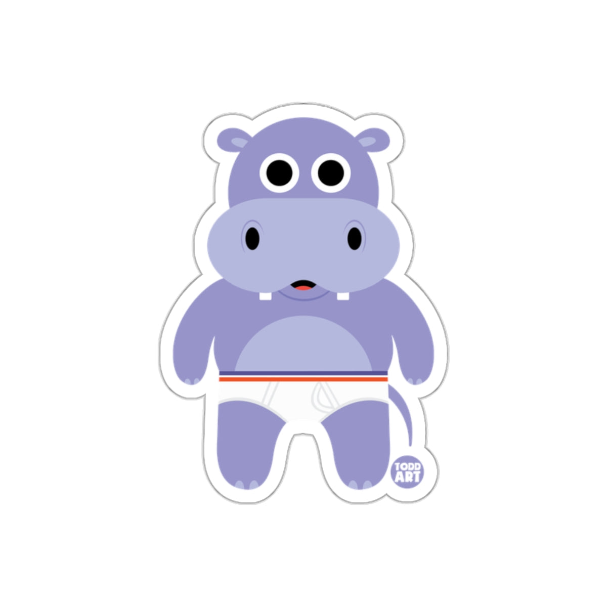 Cute Cartoon Hippo in Underwear Art Sticker