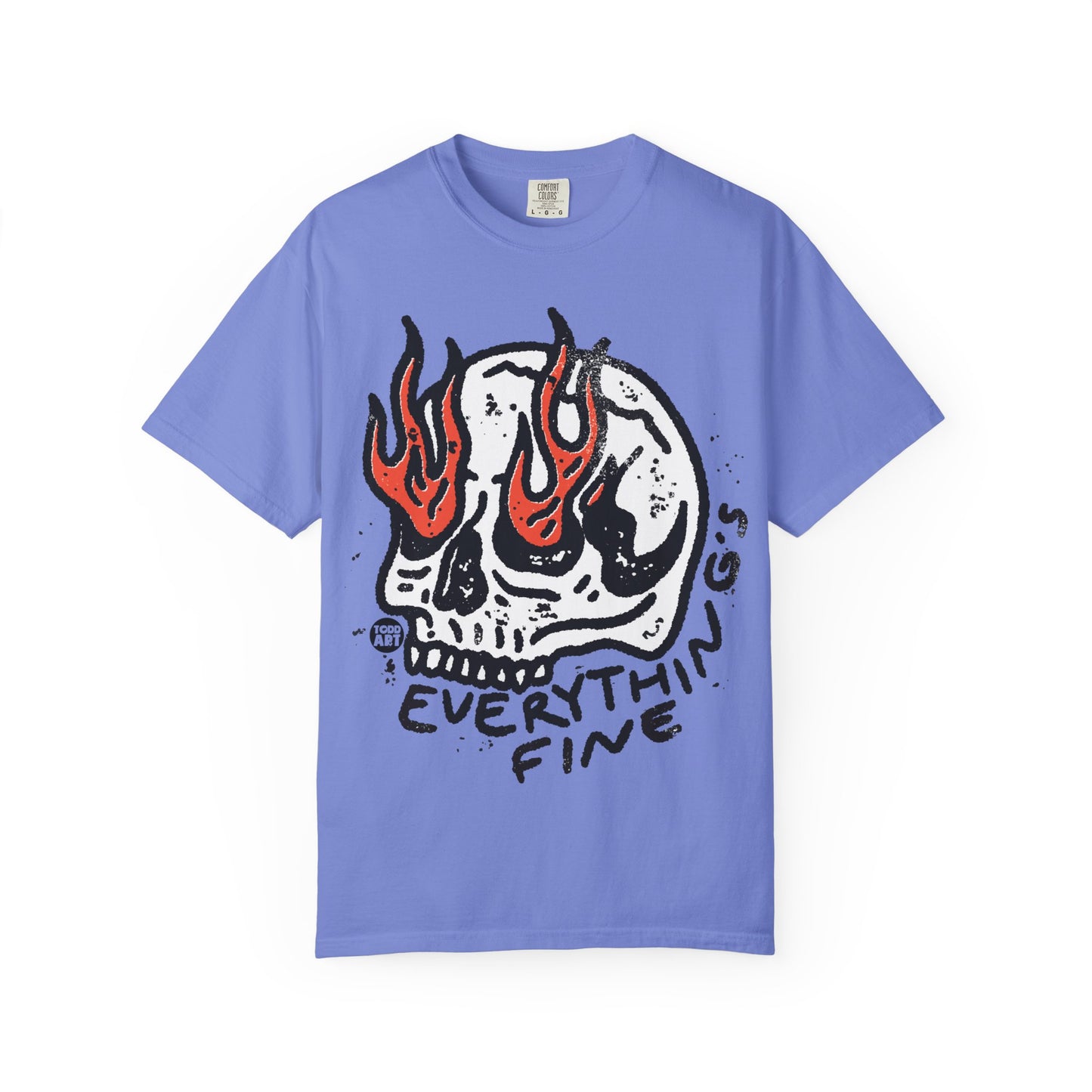 Everything's Fine Skull T-Shirt — Flaming Eye Skull Graphic Tee