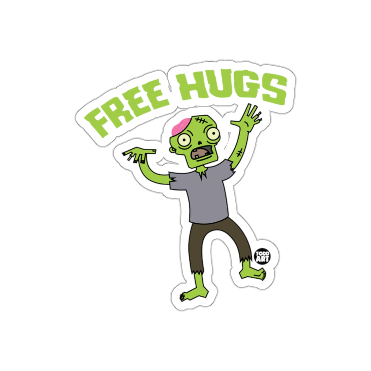 Free Hugs Zombie Cartoon Sticker Design Fun Art