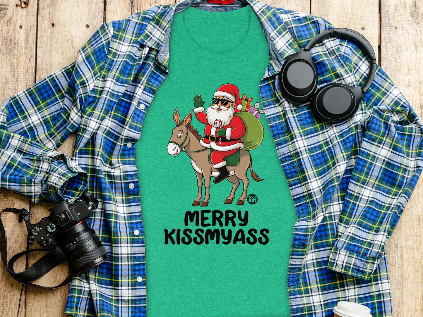 Funny Santa Riding Donkey Christmas T-Shirt
