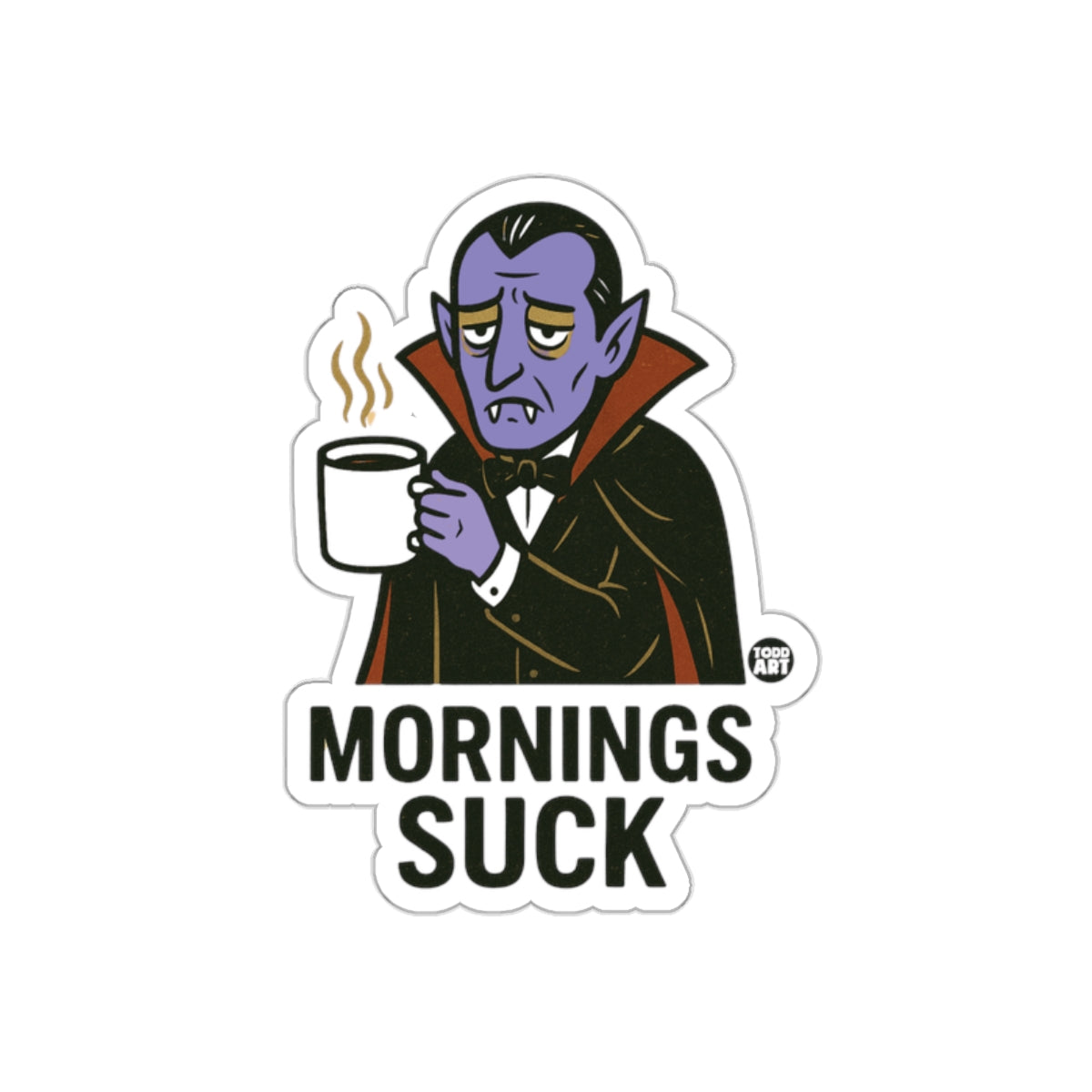 Dracula Mornings Suck Humorous Sticker for Coffee Lovers