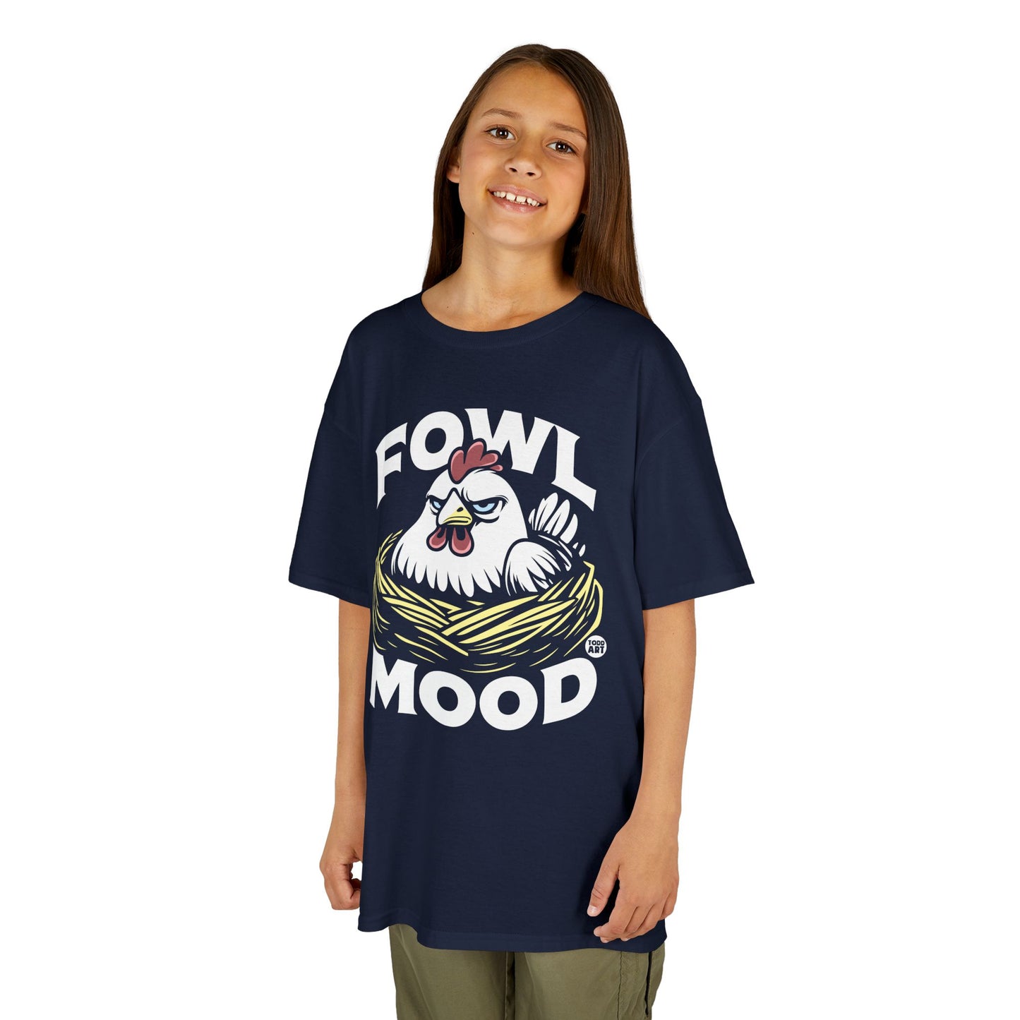 Kids T-Shirt — "Fowl Mood" Grumpy Chicken Graphic Tee