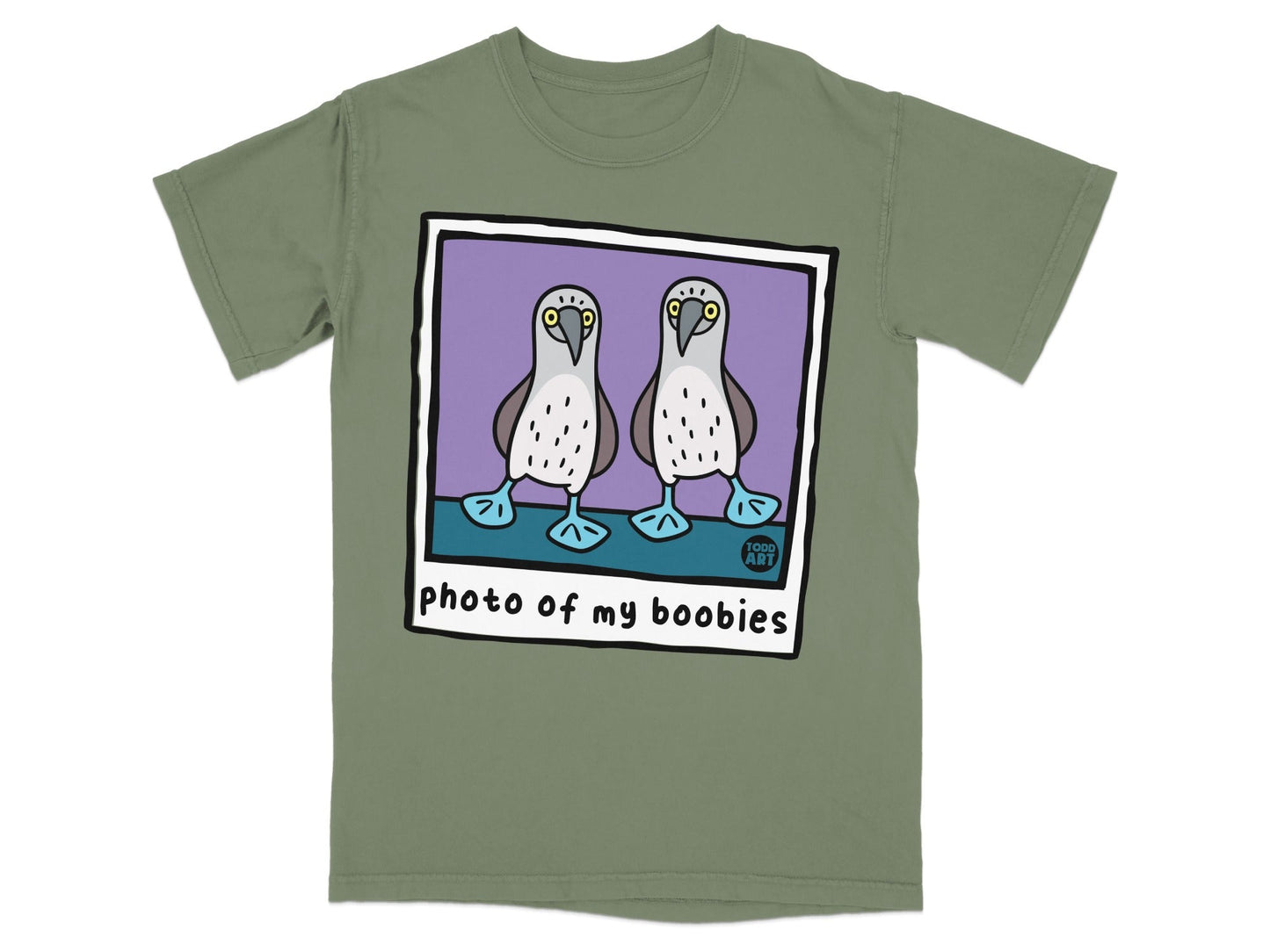 Two boobies on a purple background with "photo of my boobies" text.