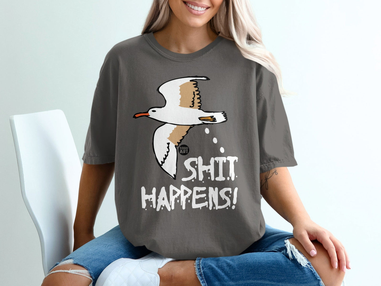 Seagull Shit Happens Graphic Tee Casual Shirt