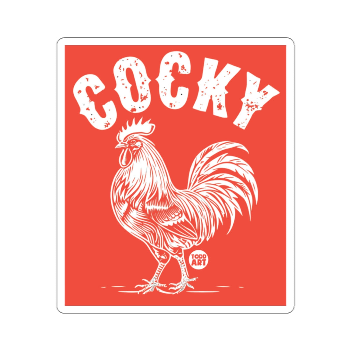 Bold Red COCKY Rooster Design Sticker Fun Art Decor