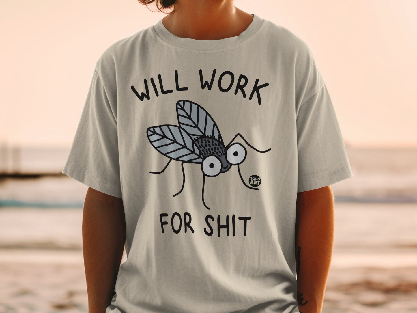 Will Work For Shit Funny Insect Design T-shirt