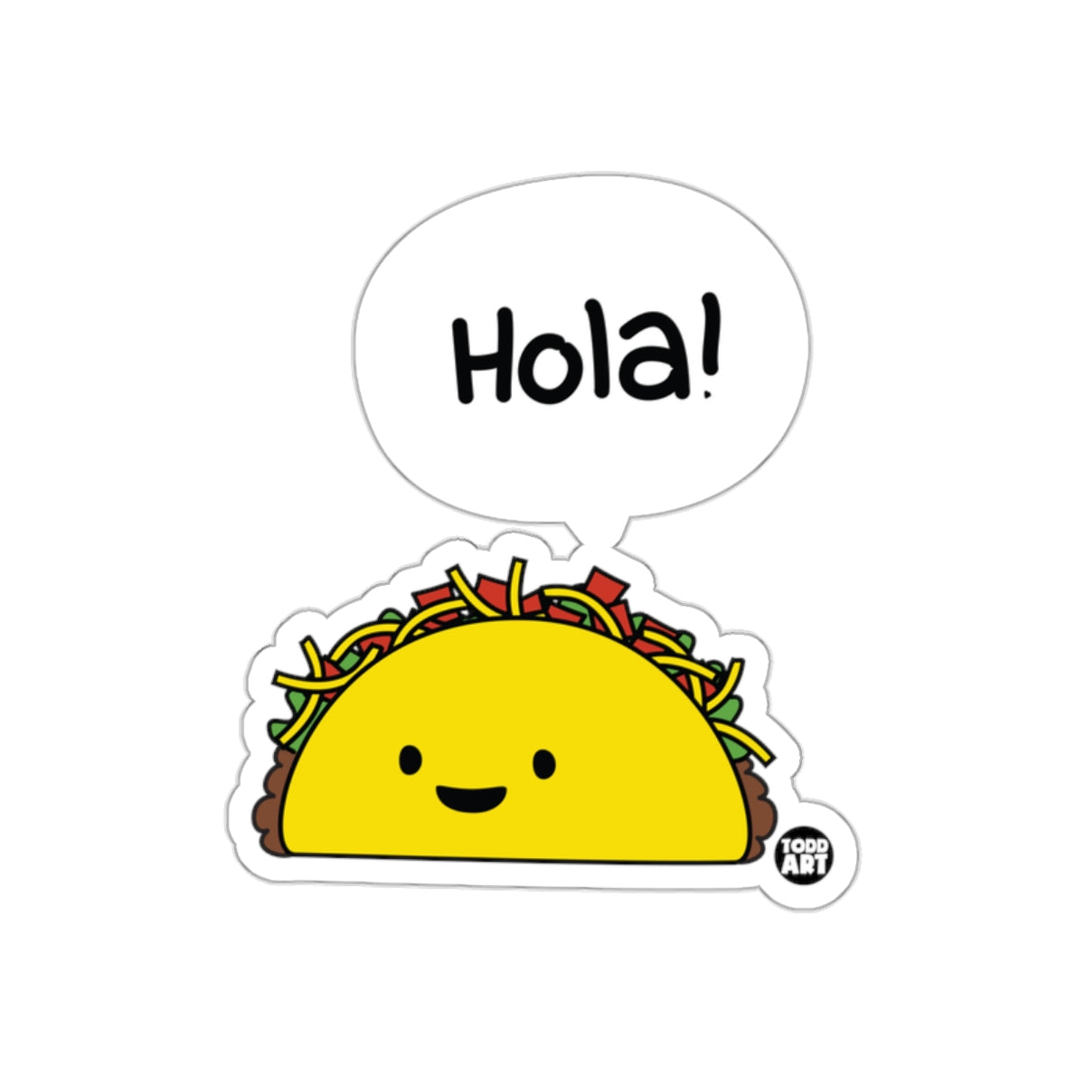 Hola Taco Cartoon Sticker with Cute Smiling Face