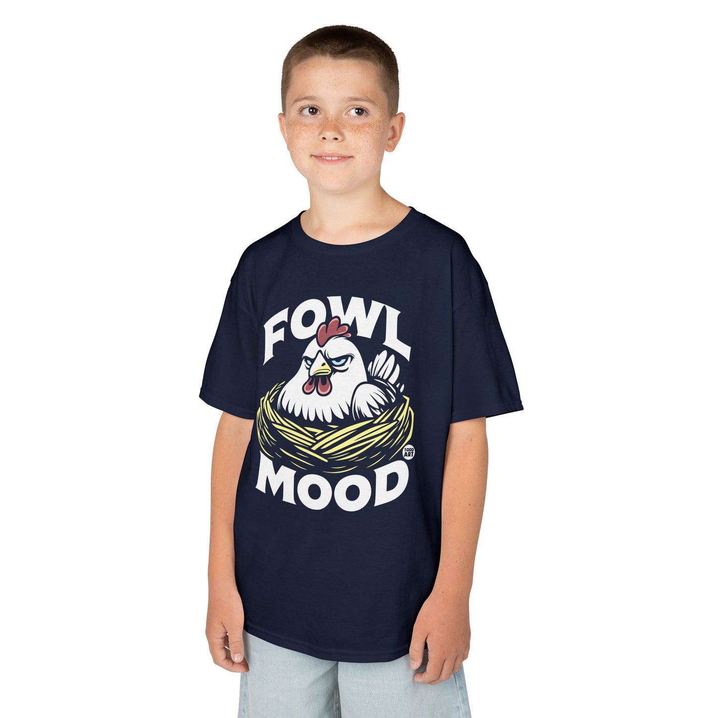 Kids T-Shirt — "Fowl Mood" Grumpy Chicken Graphic Tee