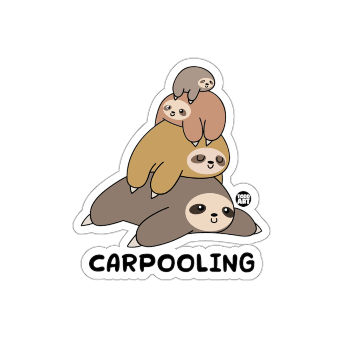 Sloth Carpooling Todd Art Three Cute Sloths Stacked Stickers