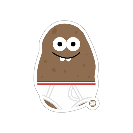 Cheerful Cartoon Potato with Underwear Sticker