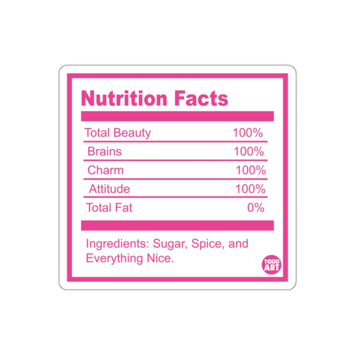 Funny Nutrition Facts Sticker with Sugar Spice Charm