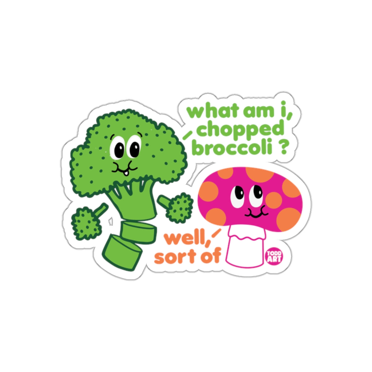 Cute Broccoli and Mushroom Friends Sticker Design