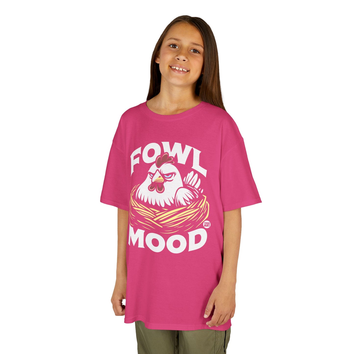Kids T-Shirt — "Fowl Mood" Grumpy Chicken Graphic Tee