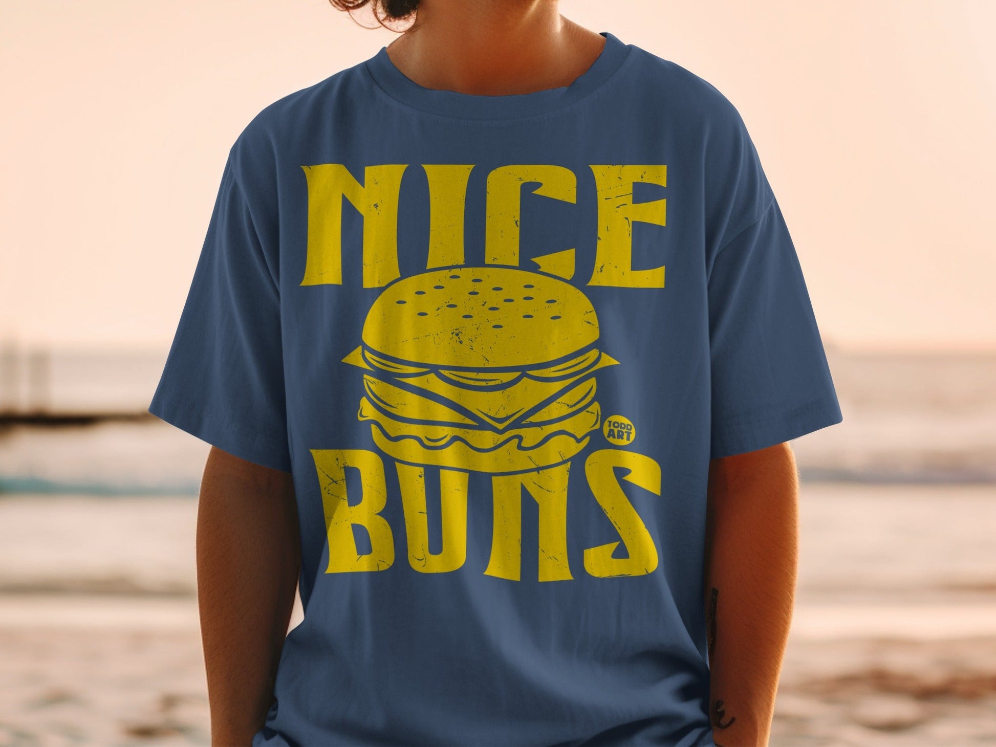 Nice Buns Burger Graphic Print Blue Unisex Shirt