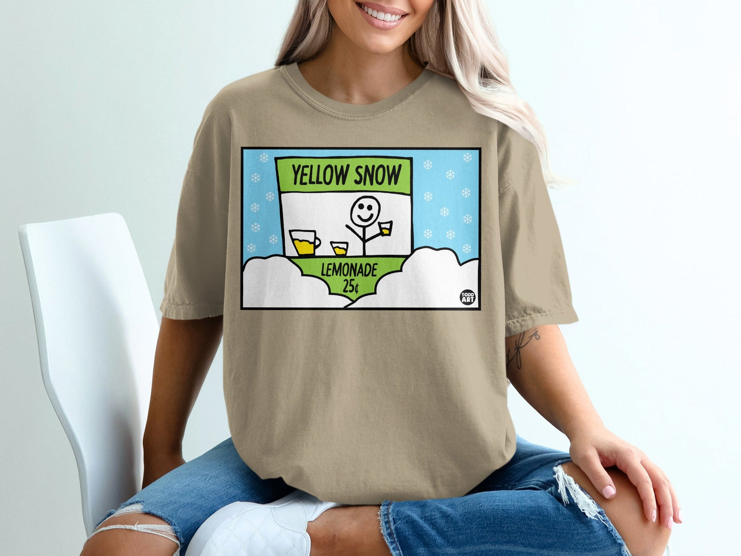 Yellow Snow Lemonade Stand Cartoon Graphic Tee Shirt