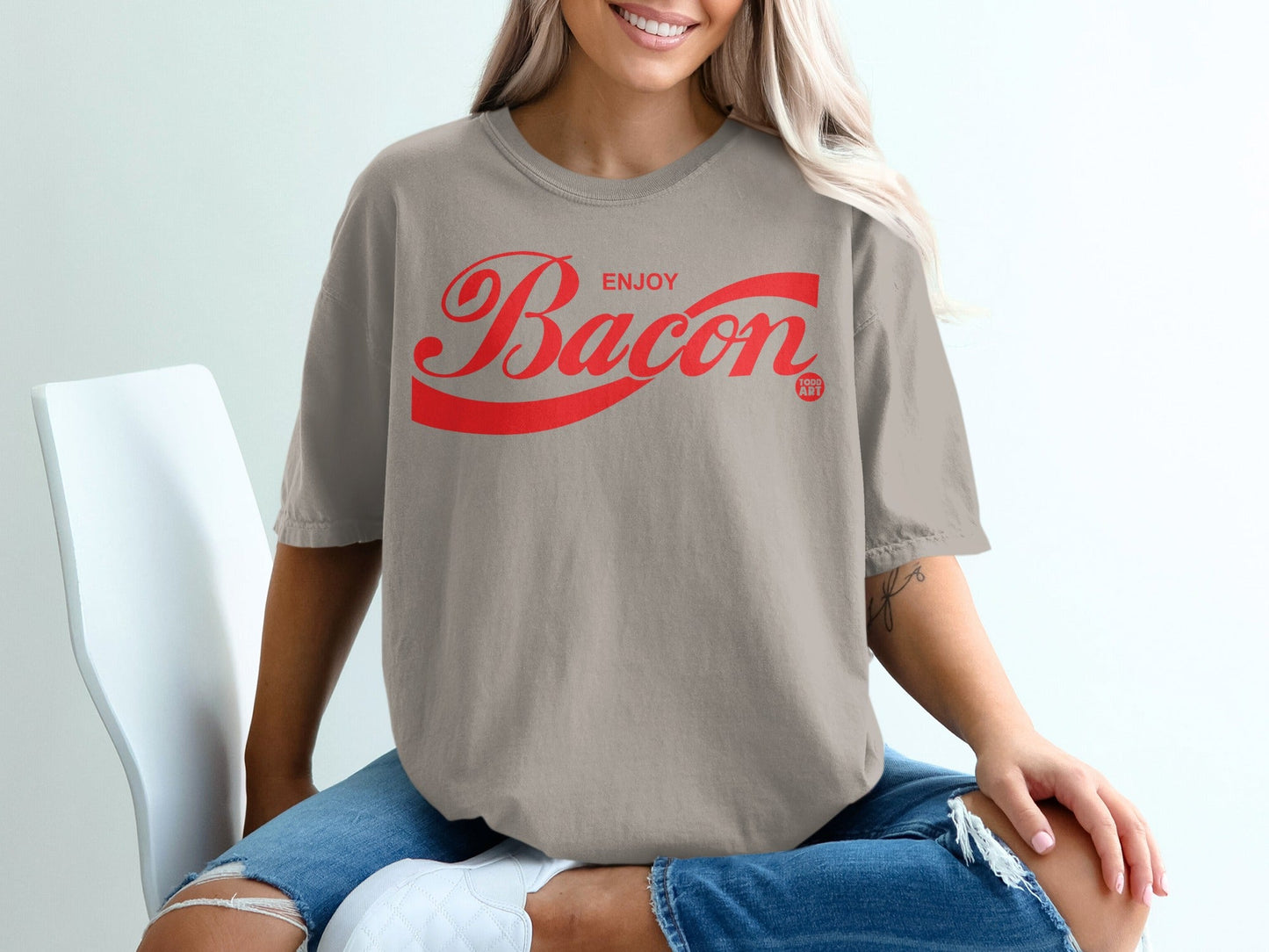 Enjoy Bacon Graphic Oversized Tee Shirt Casual Wear